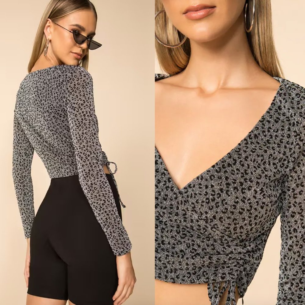 Superdown Syna Ruched Leopard Print Top Size XS